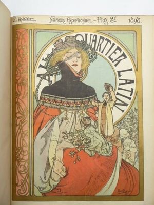 un vieux livre avec l'image d'une femme tenant un chat