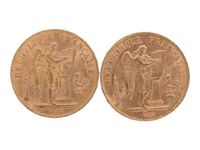 Deux pièces de 20 Francs or au génie de 1877 et 1897, (usure… - Photo 1