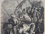 un vieux journal sur lequel figure le dessin d'un homme à cheval