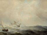 an image of a painting of a ship in a rough ocean