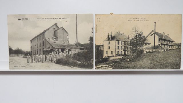 Crocq : Lot de 2cpa : Usine de Pelleterie Chapal (TBE) + Le Point...