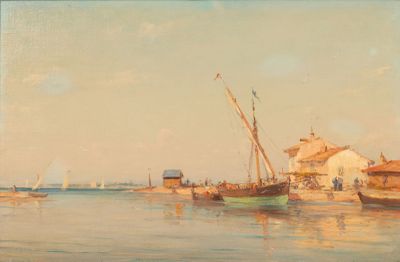 une image d'une peinture de bateaux dans un plan d'eau