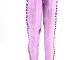 purple leather boots with studs on the toes and heel