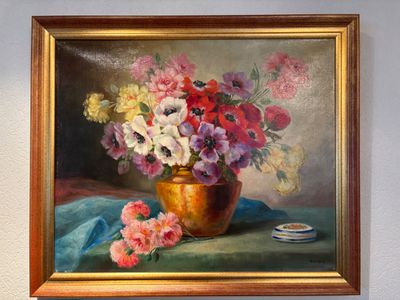 Ecole française du XXe siècle, Nature morte au vase fleuri, huile su t - Photo 1