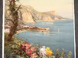 une vieille affiche représentant une magnifique vue sur la mer et les montagnes