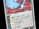 un gros plan d'une carte Pokémon sur laquelle figure un oiseau