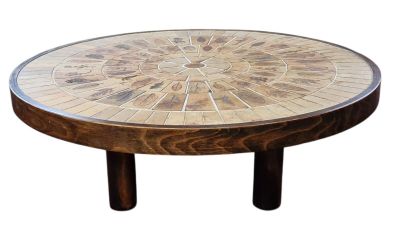 an image of a wooden table with a mosaic top