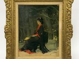 une image d'un tableau représentant une femme assise sur un banc