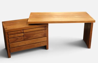 a desk with a drawer underneath it on a white background