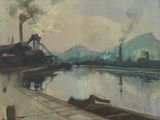 un tableau représentant une usine d'où s'échappe de la fumée