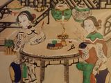 a painting of two people sitting at a table