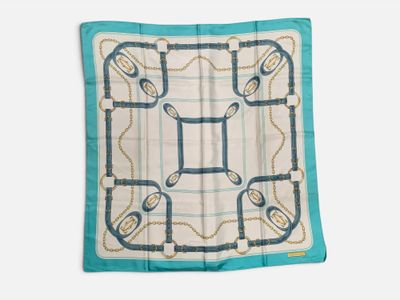 an image of a blue and white square scarf