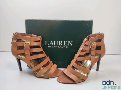Paire de sandales RALPH LAUREN "Mya" en cuir camel, fermetur…