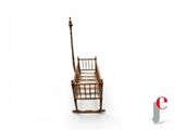 a wooden rocking chair with a rope on the back of it