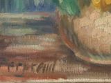 a painting of flowers in a vase on a table