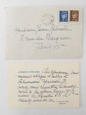 two old envelopes with handwritten letters and a stamp on them