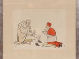 l'image d'un dessin représentant un homme et une femme assis sur un banc