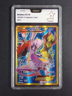 a close up of a pokemon card in a plastic case