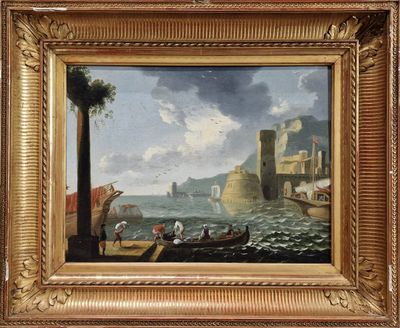 une image d'une peinture représentant des personnes sur un bateau dans l'eau