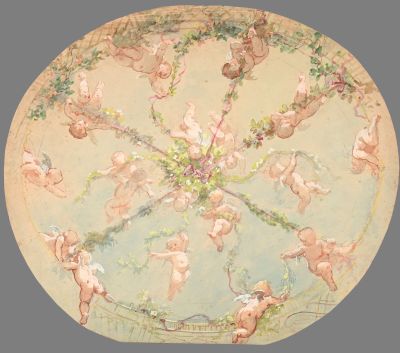 École du XIXe siècle Putti et guirlandes végétales (étude de…