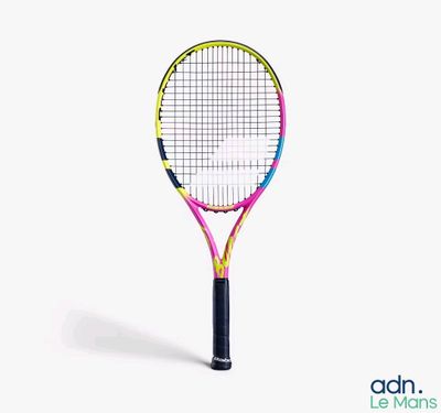 a tennis racket that has a colorful design on it
