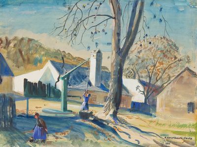 une image représentant un tableau où l'on voit une femme marchant sur une route