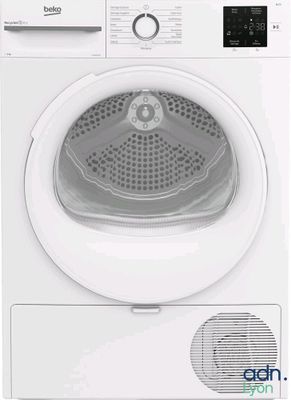 the front view of a white dryer with the door open