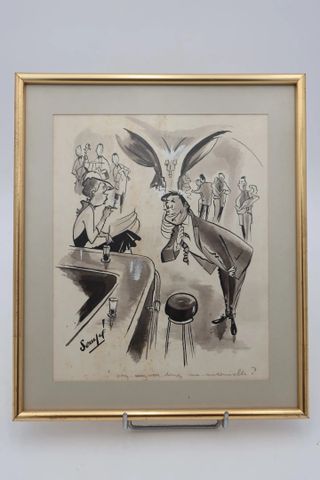 SEMPÉ « Vous…vous dansez ma..mademoiselle ». Encre, lavis et reha