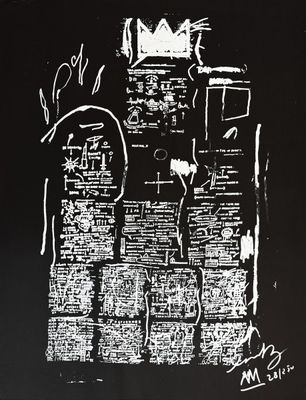 an image of a black and white drawing of a cat on a newspaper