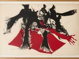 l'image d'une peinture noire et rouge sur un mur blanc