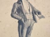 an old drawing of a man in a top hat and suit