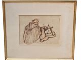une image représentant le dessin d'un homme portant un chapeau et un sac