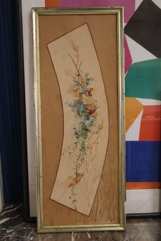 Aquarelle « branche ». Monogrammée JG. Début 20ème 27x75