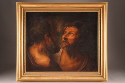 a painting of two men with a beard and a beard in a gold frame