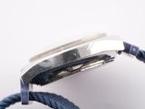 a close up of a watch on a blue rope