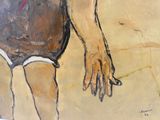 a painting of a man holding a woman ' s hand