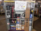 a cart with a lot of items in it in a warehouse