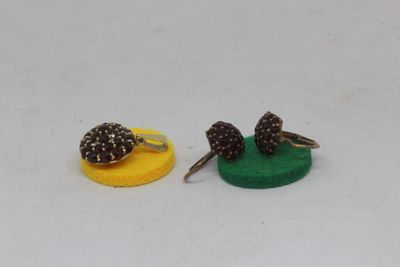 une paire de mûres miniatures sur une assiette jaune et verte
