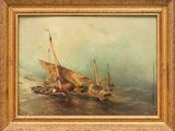 l'image d'une peinture représentant un bateau dans un plan d'eau