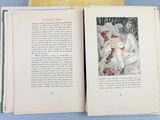 an open book with a picture of a woman in a white dress on it