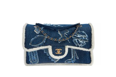 chanel denim and shearling flap clutch bag