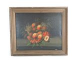 une photo d'un tableau représentant un panier de fruits posé sur une table
