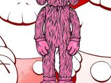 a drawing of a pink teddy bear standing in front of a group of white teddy bears