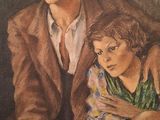 a painting of a man and a woman sitting on a couch