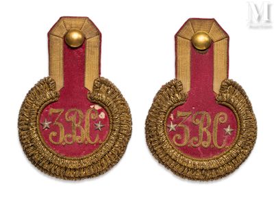 pair of red and gold embroidered badges with gold trims