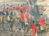 un tableau représentant un groupe d'hommes en manteaux rouges à cheval