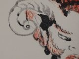 drawing of a woman ' s face with a red flower in her hair