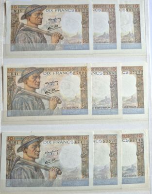 10 francs Mineur , lot de 9 dates différentes, SPL à NEUF
