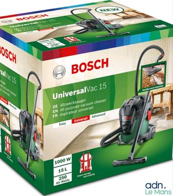 une boîte d'aspirateurs universels Bosch dont le couvercle est ouvert