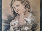 tableau représentant une jeune fille en robe blanche tenant un panier de baies